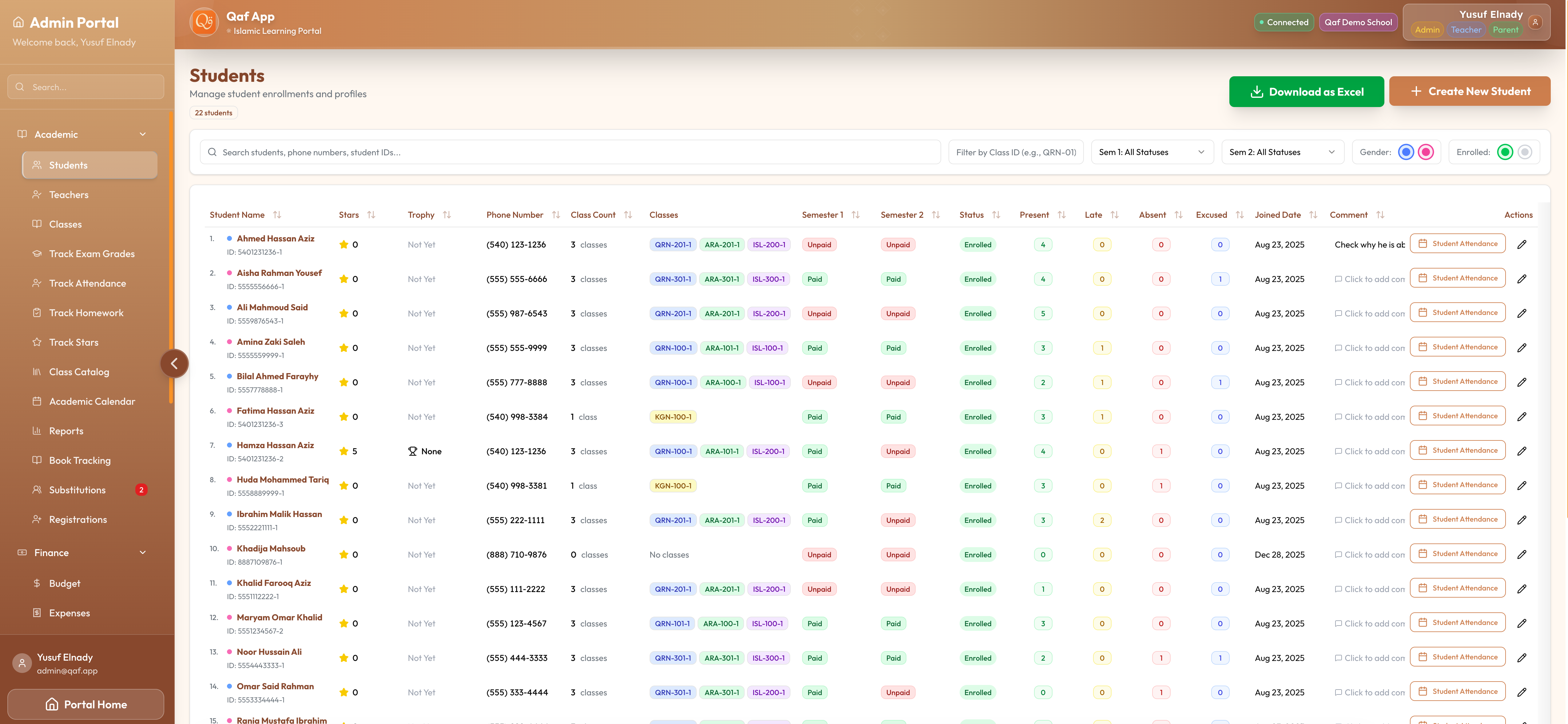 Student Management Interface